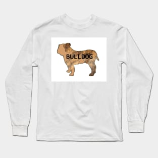 Bulldog brindle and fawn silhouette with name Long Sleeve T-Shirt